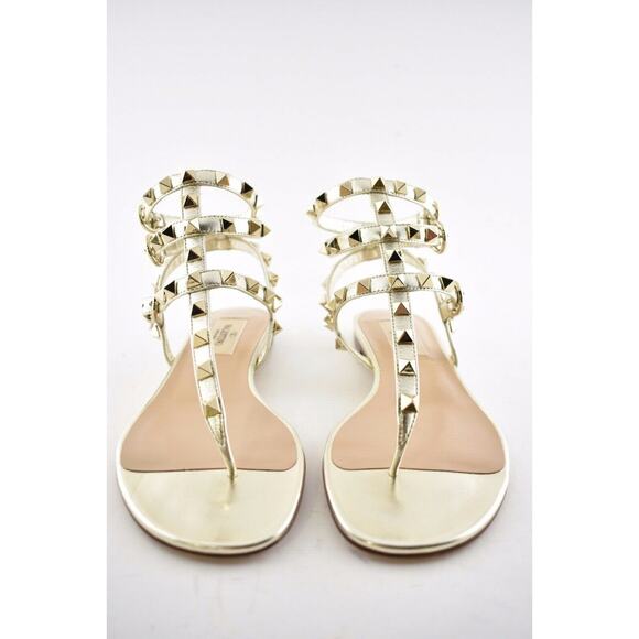 Valentino Rockstud P18 Gold Leather Triple Ankle Strap Gladiator Flat Sandal 35 - Picture 5 of 12